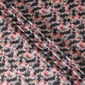 Black synthetic satin fabric with multicolor print in floral design-D17053
