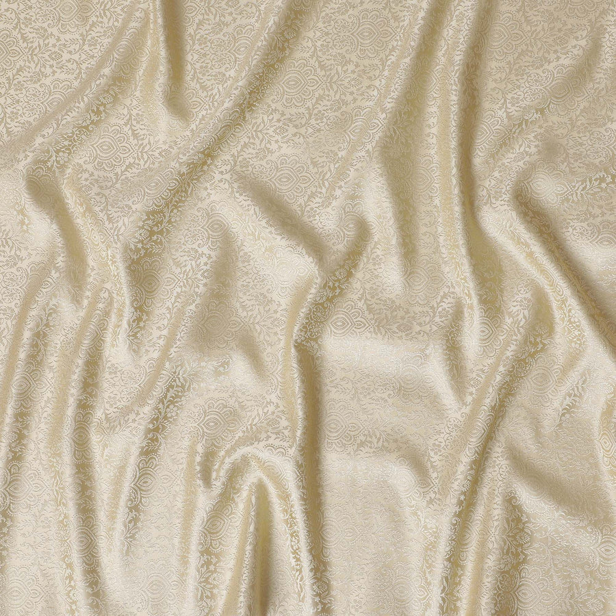 Gold Premium pure silk brocade fabric with same tone jacquard in paisley design-D17424