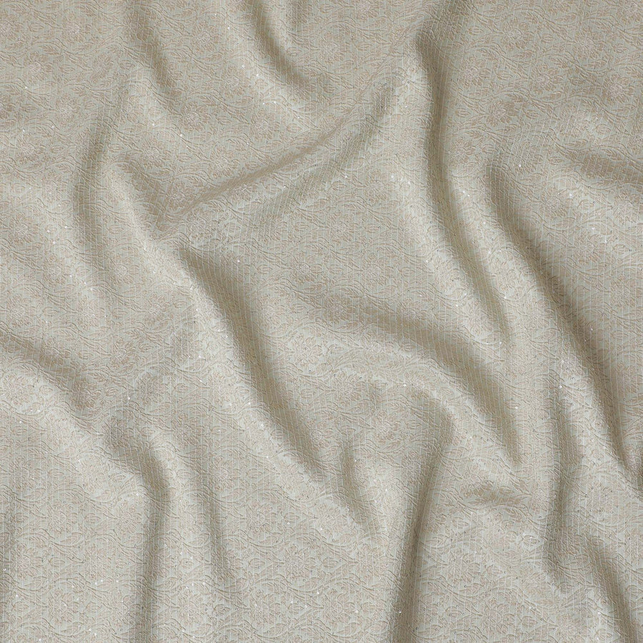 Laurel green Premium pure silk brocade fabric with gold embroidery having sequins in floral design-D17425