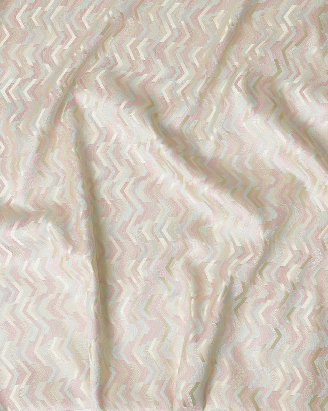 Light gold Premium pure silk brocade fabric with multicolor jacquard weave in abstract design-D17426