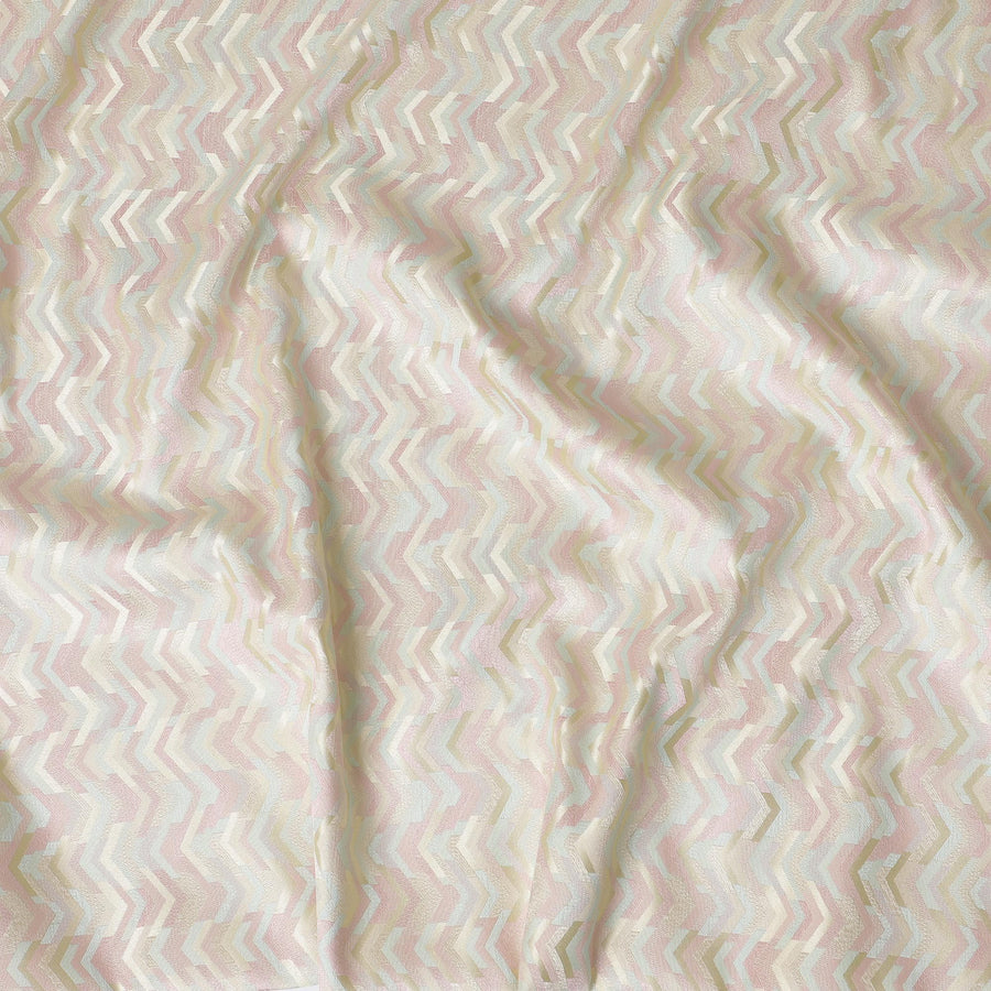 Light gold Premium pure silk brocade fabric with multicolor jacquard weave in abstract design-D17426