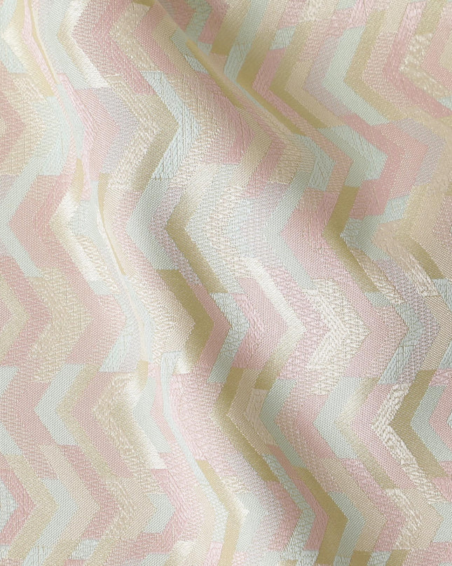 Light gold Premium pure silk brocade fabric with multicolor jacquard weave in abstract design-D17426