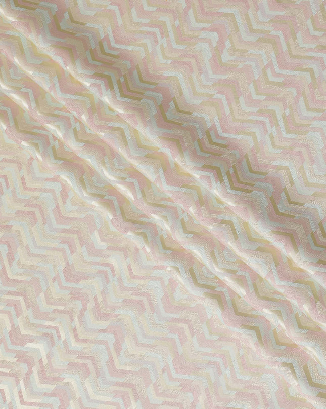 Light gold Premium pure silk brocade fabric with multicolor jacquard weave in abstract design-D17426