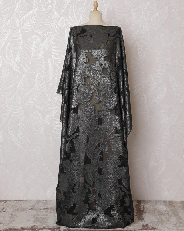 Black Premium pure French (Fransawi) silk chiffon dirac with same tone metallic lurex in floral design-D17429