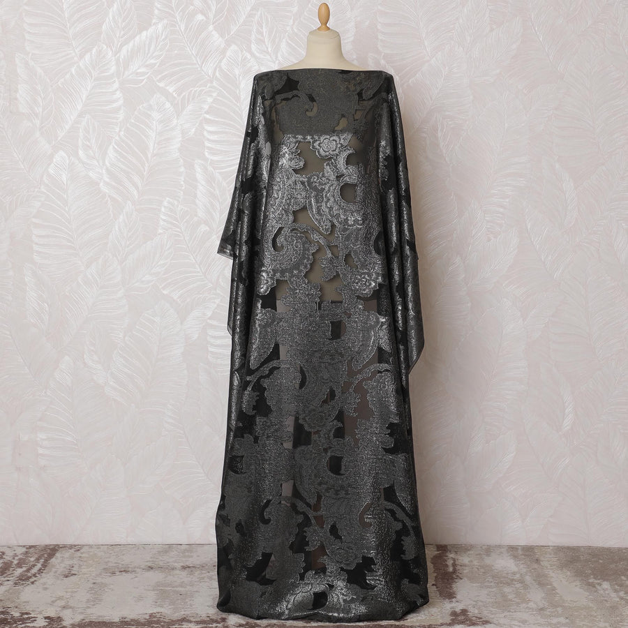 Black Premium pure French (Fransawi) silk chiffon dirac with same tone metallic lurex in floral design-D17429