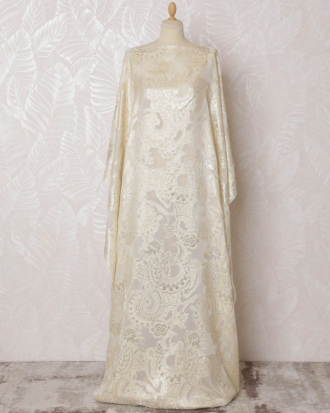Ivory Premium pure French (Fransawi) silk chiffon dirac with gold metallic lurex in floral design-D17430