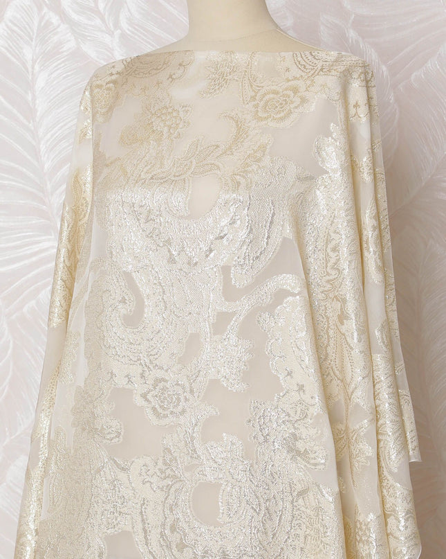 Ivory Premium pure French (Fransawi) silk chiffon dirac with gold metallic lurex in floral design-D17430