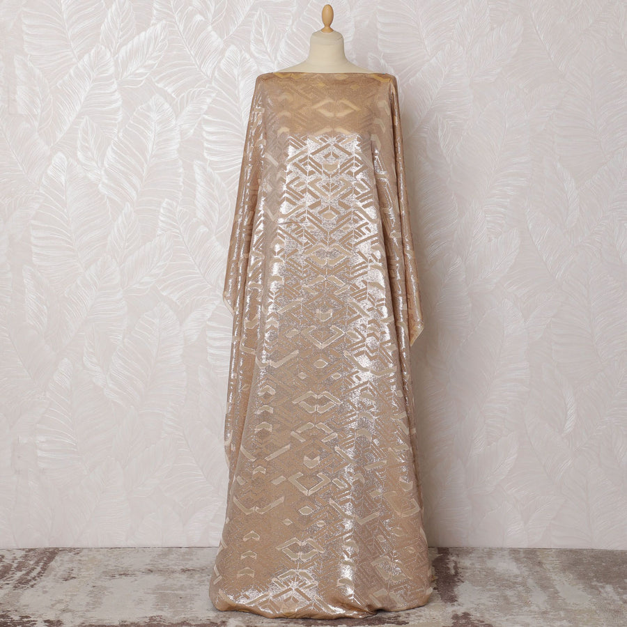 ذهبي صدئ فاخر فرنسي خالص (فرنساوي) شيفون حرير ديراك مع لوريكس معدني بنفس اللون بتصميم تجريدي-D17431