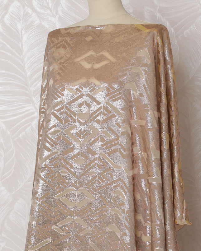 Rusty gold Premium pure French (Fransawi) silk chiffon dirac with same tone metallic lurex in abstract design-D17431