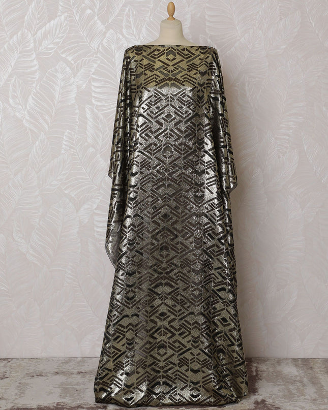 Black Premium pure French (Fransawi) silk chiffon dirac with gold metallic lurex in abstract design-D17432