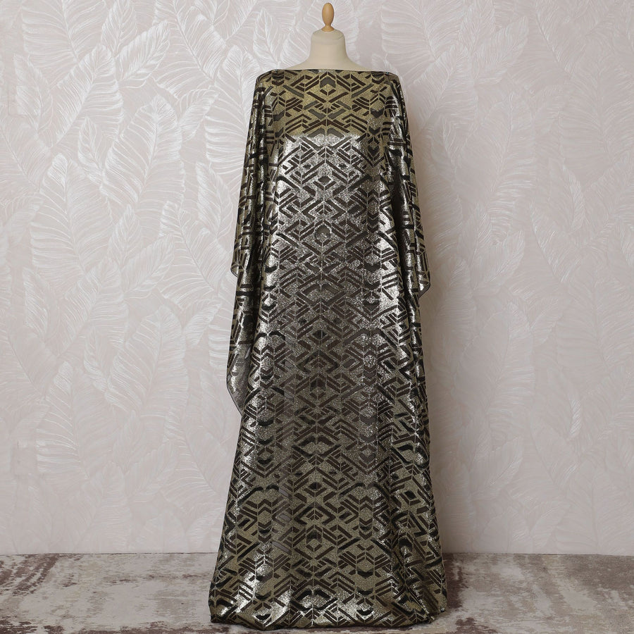 Black Premium pure French (Fransawi) silk chiffon dirac with gold metallic lurex in abstract design-D17432