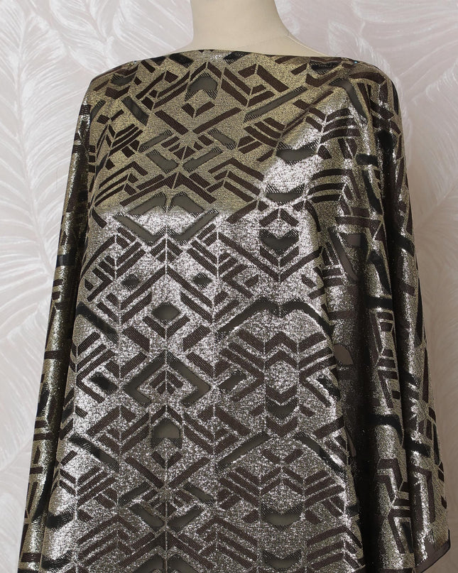 Black Premium pure French (Fransawi) silk chiffon dirac with gold metallic lurex in abstract design-D17432