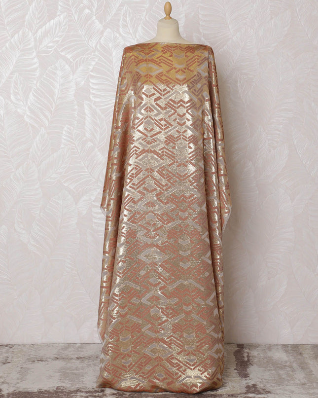 Light pink Premium pure French (Fransawi) silk chiffon dirac with brown viscose having gold metallic lurex in abstract design-D17433