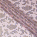 Baby pink Premium pure French (Fransawi) silk chiffon fabric with blue viscose and gold metallic lurex in paisley design-D17434