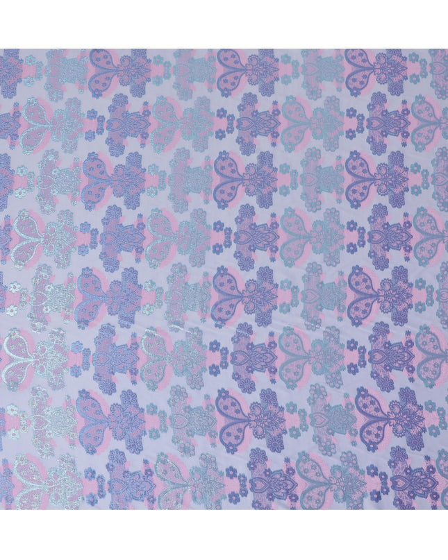 Azure blue Premium pure French (Fransawi) silk chiffon fabric with baby pink viscose and sapphire blue metallic lurex in floral design-D17435
