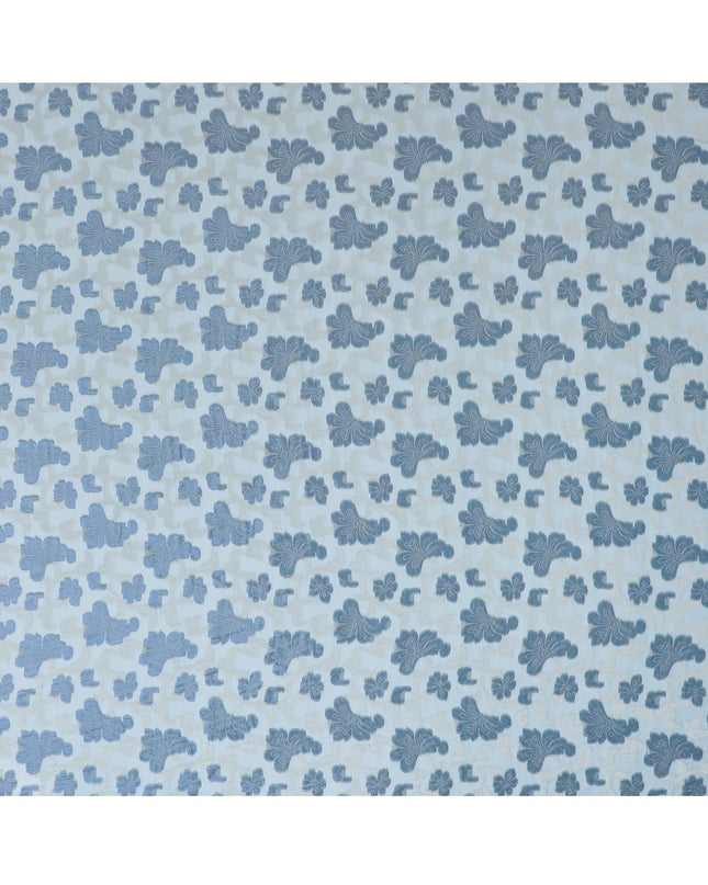 Baby blue Premium pure French (Fransawi) silk chiffon fabric with grey viscose and blue metallic lurex in floral design-D17437