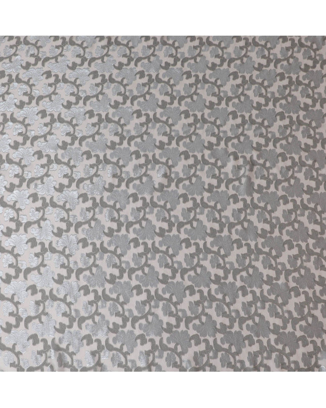 Light brown Premium pure French (Fransawi) silk chiffon fabric with grey viscose and black metallic lurex in floral design-D17438