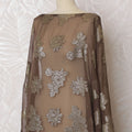 Brown Premium pure French (Fransawi) silk chiffon dirac with gold metallic lurex in floral design-D17443