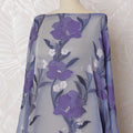 Indigo blue Premium pure French (Fransawi) silk chiffon dirac with purple, blue viscose having silver metallic lurex in floral design-D17444
