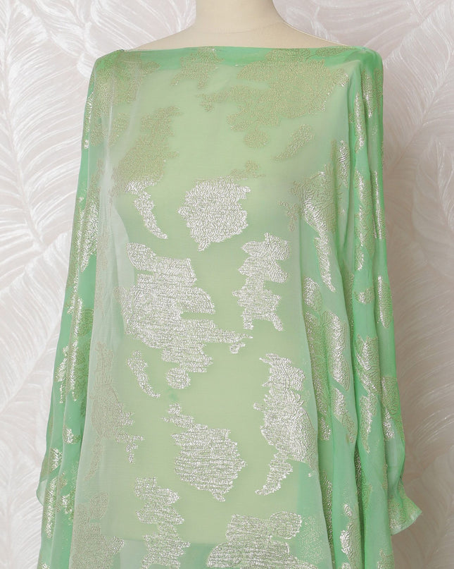 Parrot green Premium pure French (Fransawi) silk chiffon dirac with gold metallic lurex in floral design-D17445
