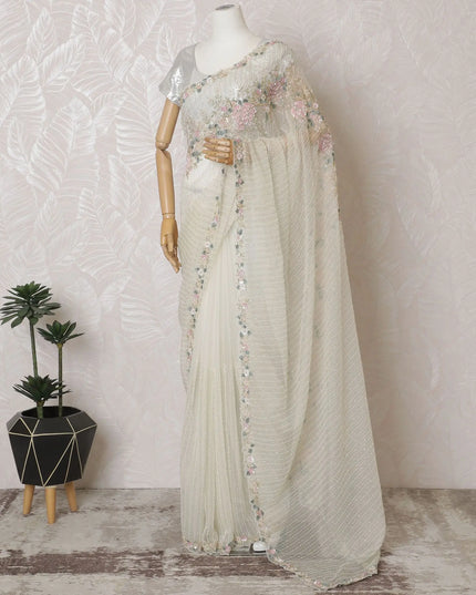 Ethereal Blossom: Synthetic Organza Saree with Floral Embroidery & Sequin Details-D17496 Regal Fabrics