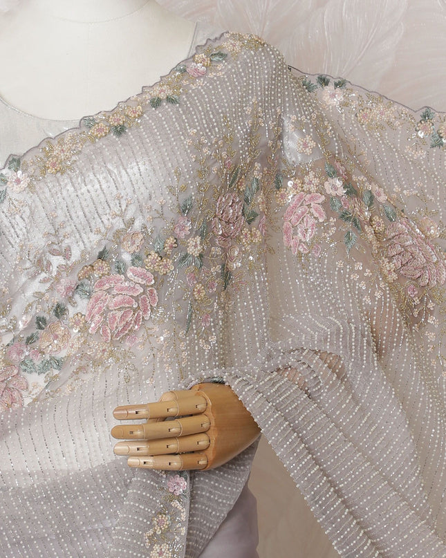 Lavender Dreams: Synthetic Organza Saree with Enchanted Floral Sequin Embellishments-D17497