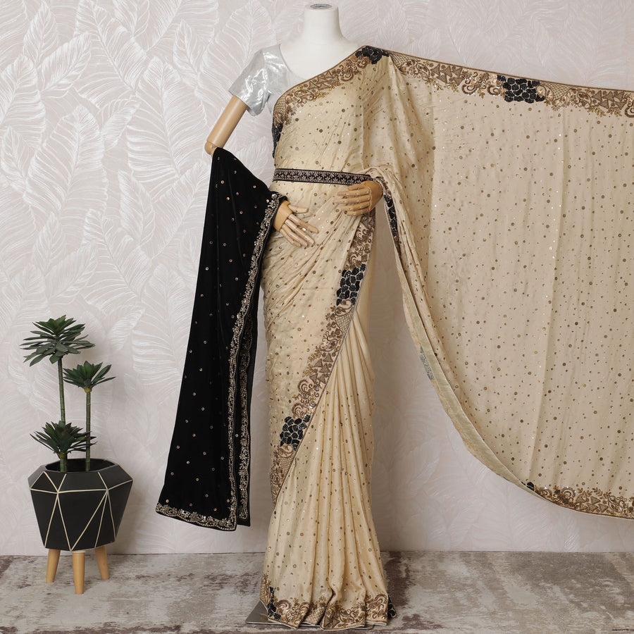 Golden Radiance: Enchanting Synthetic Crepe Saree with Majestic Embroidery-D17499