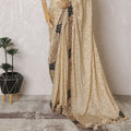 Golden Radiance: Enchanting Synthetic Crepe Saree with Majestic Embroidery-D17499