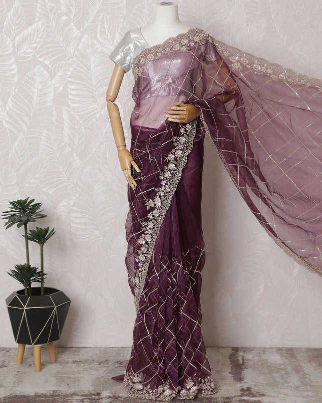 أحلام الخزامى: ساري الأورجانزا الصناعي المهيب بزخارف رائعة -D17501