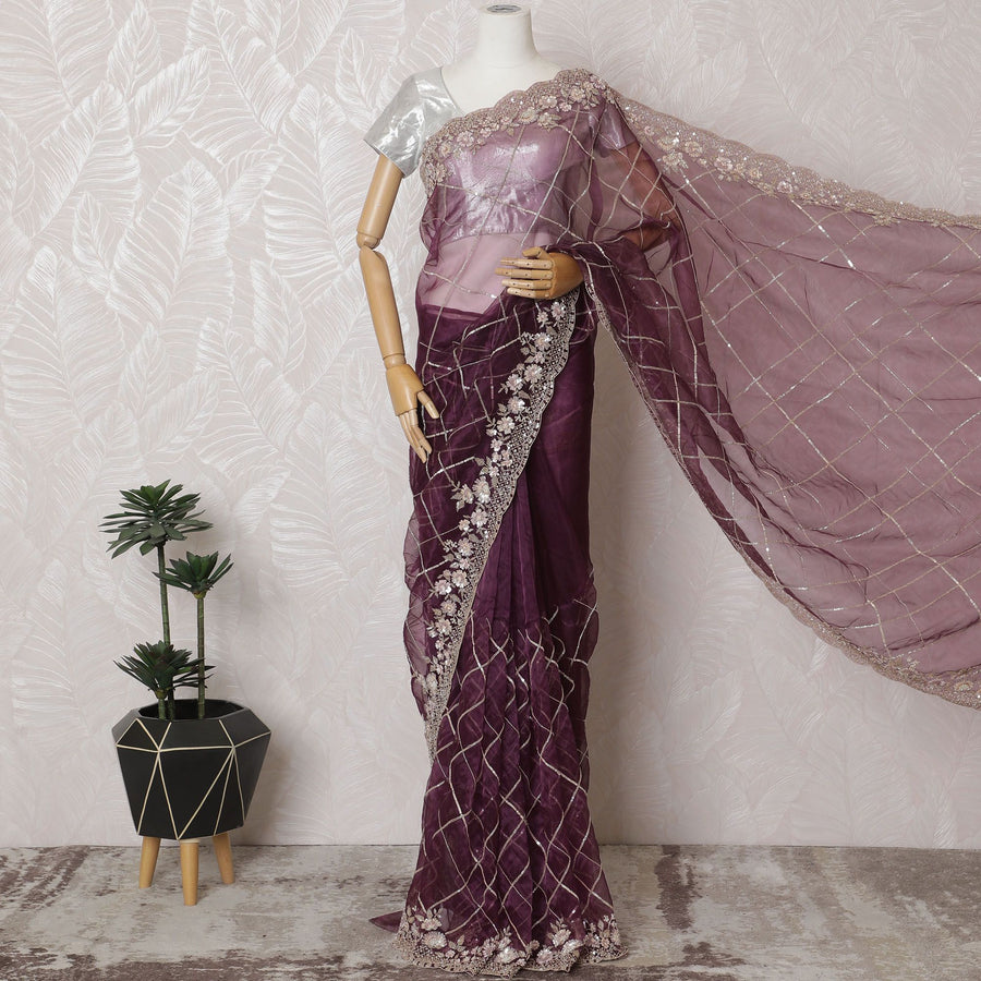 Lavender Dreams: Majestic Synthetic Organza Saree with Exquisite Embellishments-D17501