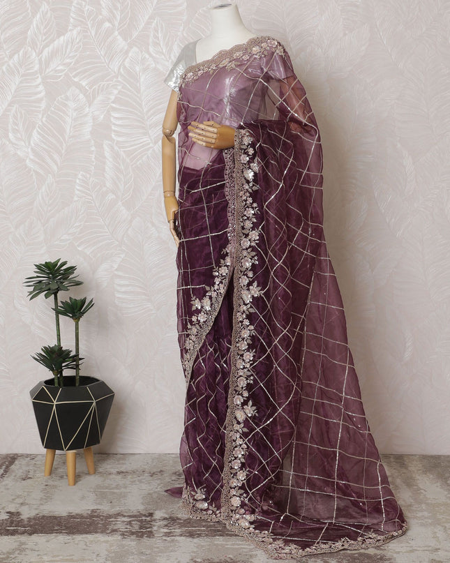 أحلام الخزامى: ساري الأورجانزا الصناعي المهيب بزخارف رائعة -D17501