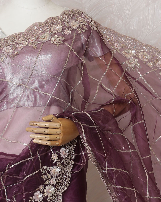 أحلام الخزامى: ساري الأورجانزا الصناعي المهيب بزخارف رائعة -D17501