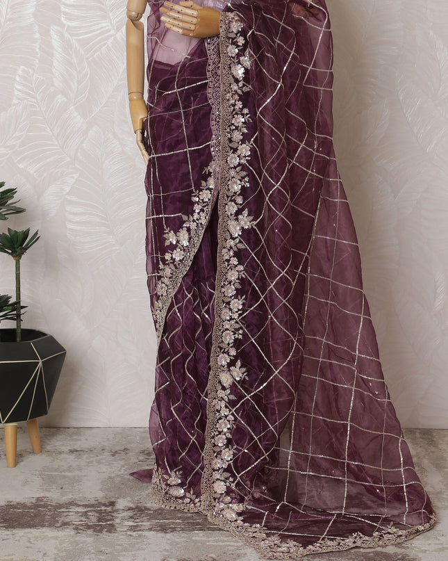 أحلام الخزامى: ساري الأورجانزا الصناعي المهيب بزخارف رائعة -D17501