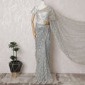 Exquisite Grey Embroidered Synthetic Organza Saree with Unstitched Blouse Piece-D17502
