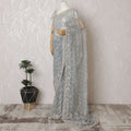 Exquisite Grey Embroidered Synthetic Organza Saree with Unstitched Blouse Piece-D17502