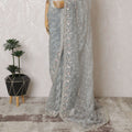 Exquisite Grey Embroidered Synthetic Organza Saree with Unstitched Blouse Piece-D17502