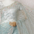 Aqua Serenity: Iridescent Synthetic Organza Saree with Enchanting Embellishments-D17503