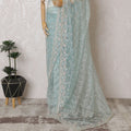 Aqua Serenity: Iridescent Synthetic Organza Saree with Enchanting Embellishments-D17503