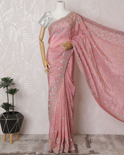 Blush Blooms: Delicate Synthetic Crepe Saree in Pastel Pink with Sparkling Motifs-D17504