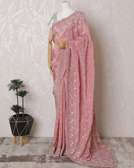 Blush Blooms: Delicate Synthetic Crepe Saree in Pastel Pink with Sparkling Motifs-D17504