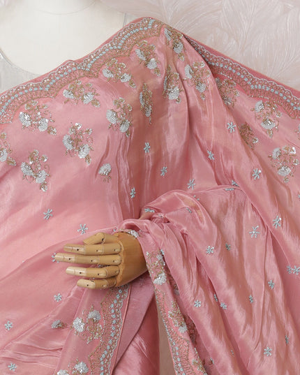 Blush Blooms: Delicate Synthetic Crepe Saree in Pastel Pink with Sparkling Motifs-D17504