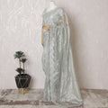 Silver Serenity: Glistening Synthetic Organza Saree with Luxe Embellishments-D17507