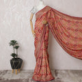 Crimson Elegance: Regal Synthetic Georgette Saree with Golden Accents-D17508