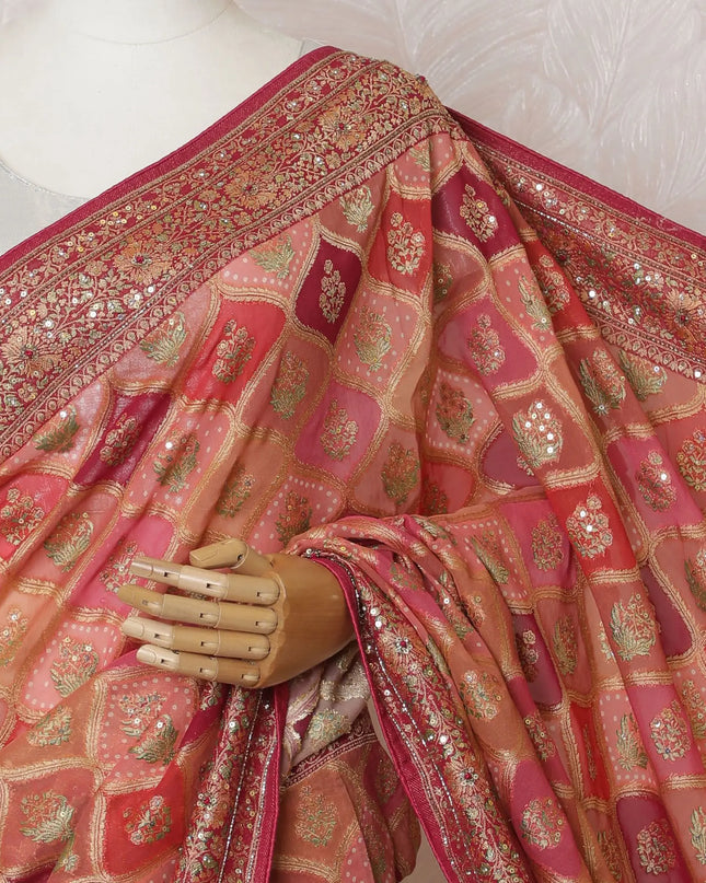 Crimson Elegance: Regal Synthetic Georgette Saree with Golden Accents-D17508 Regal Fabrics