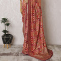 Crimson Elegance: Regal Synthetic Georgette Saree with Golden Accents-D17508