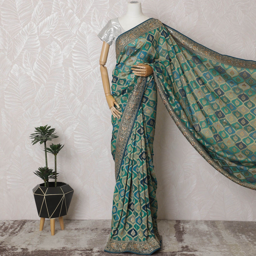 Exquisite Teal Georgette Saree with Unstitched Blouse-D17509