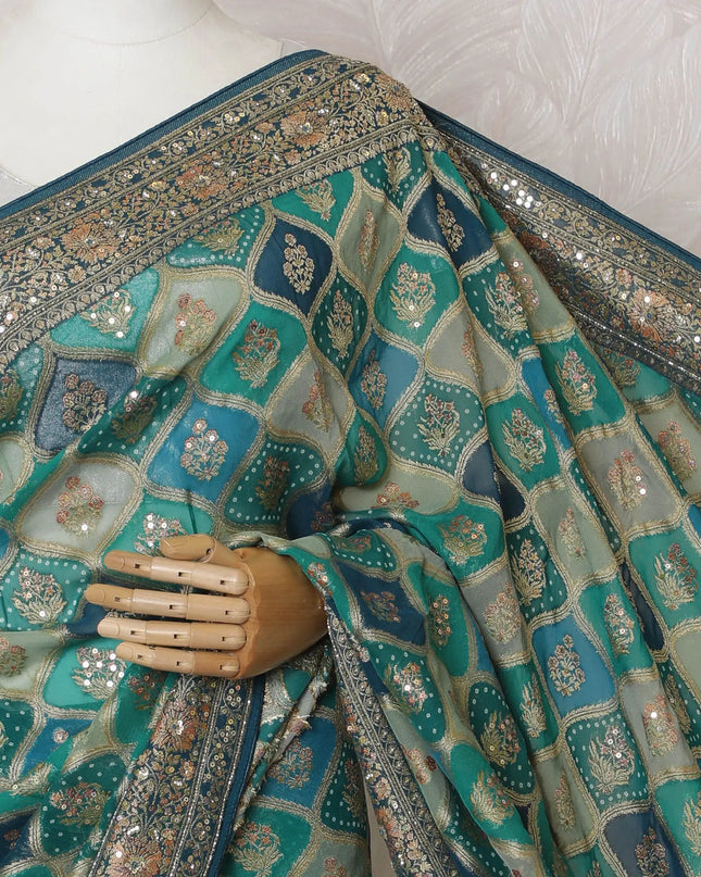 Exquisite Teal Georgette Saree with Unstitched Blouse-D17509 Regal Fabrics
