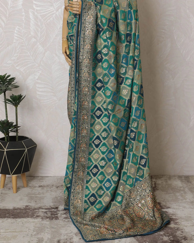 Exquisite Teal Georgette Saree with Unstitched Blouse-D17509 Regal Fabrics