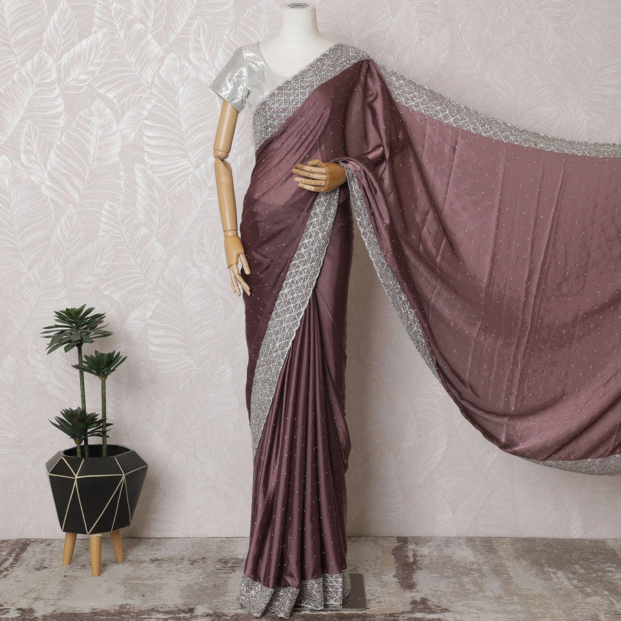 Mauve Mystique: Luxurious Synthetic Satin Saree with Silver Highlights-D17510