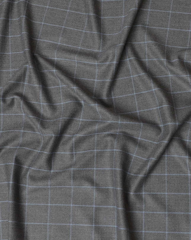 Graphite Check SuperFine Merino Wool Fabric: 150cm Designer Suiting, UK Sourced-D17555